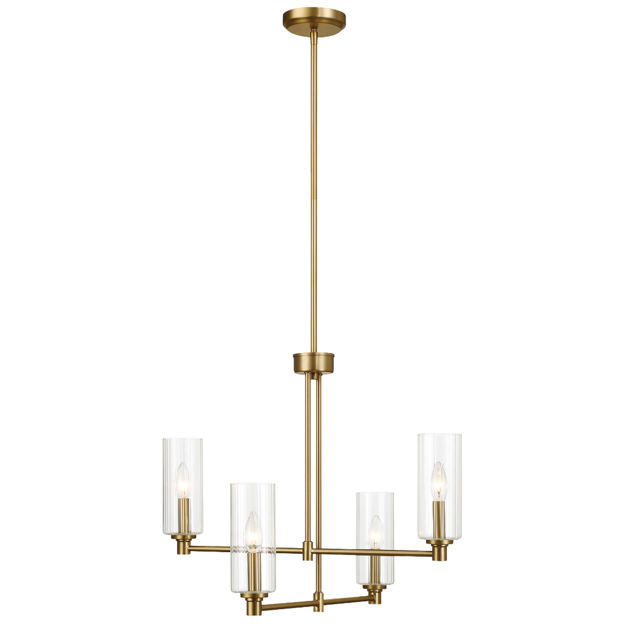 Mia Four Lights Chandelier With Clear Ribbed Glass -Satin Brass