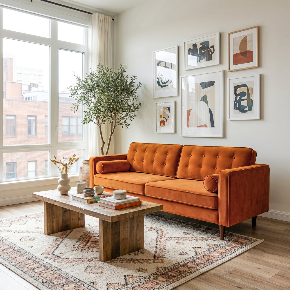 Kirby Burnt Orange Velvet Sofa
