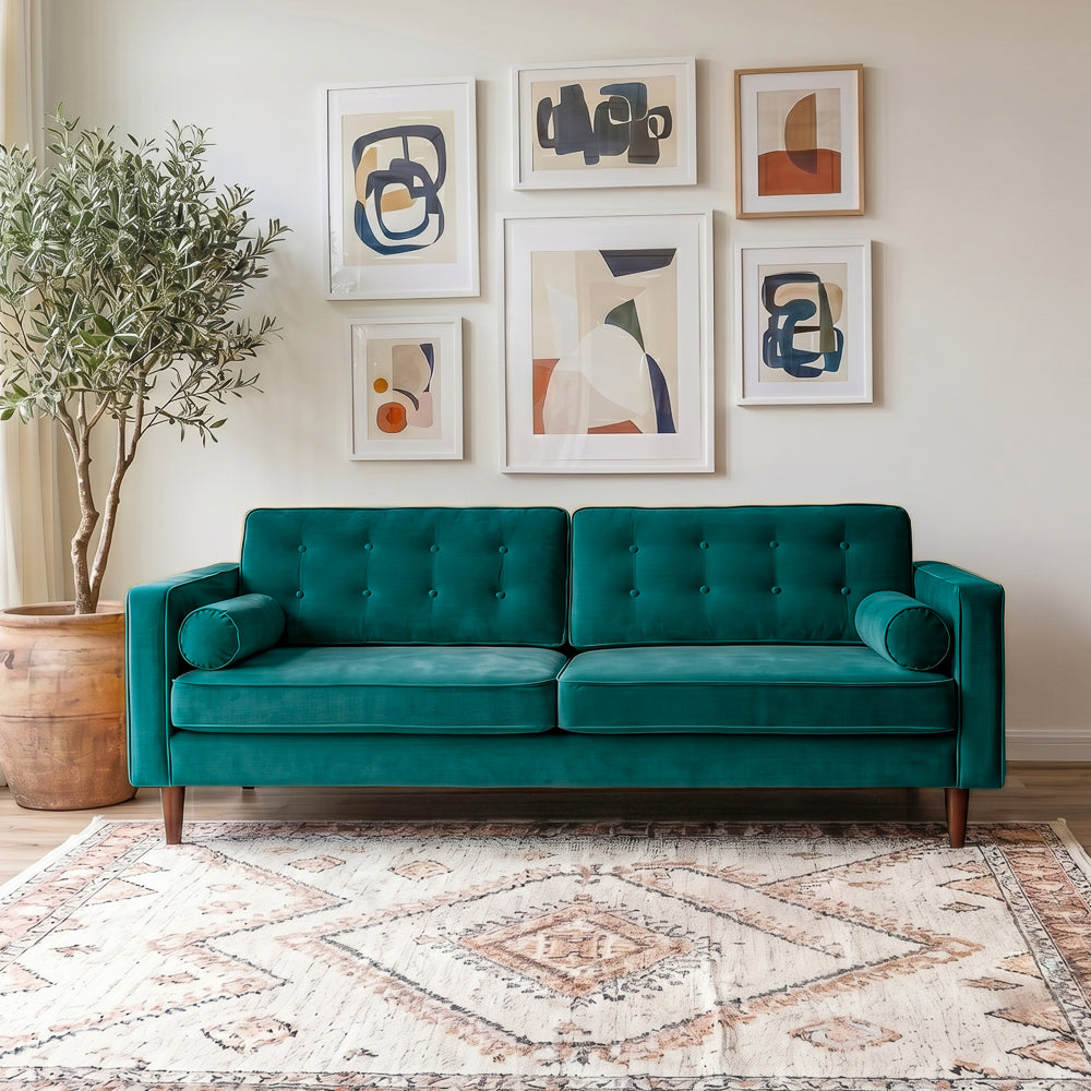 Kirby Teal Velvet Sofa