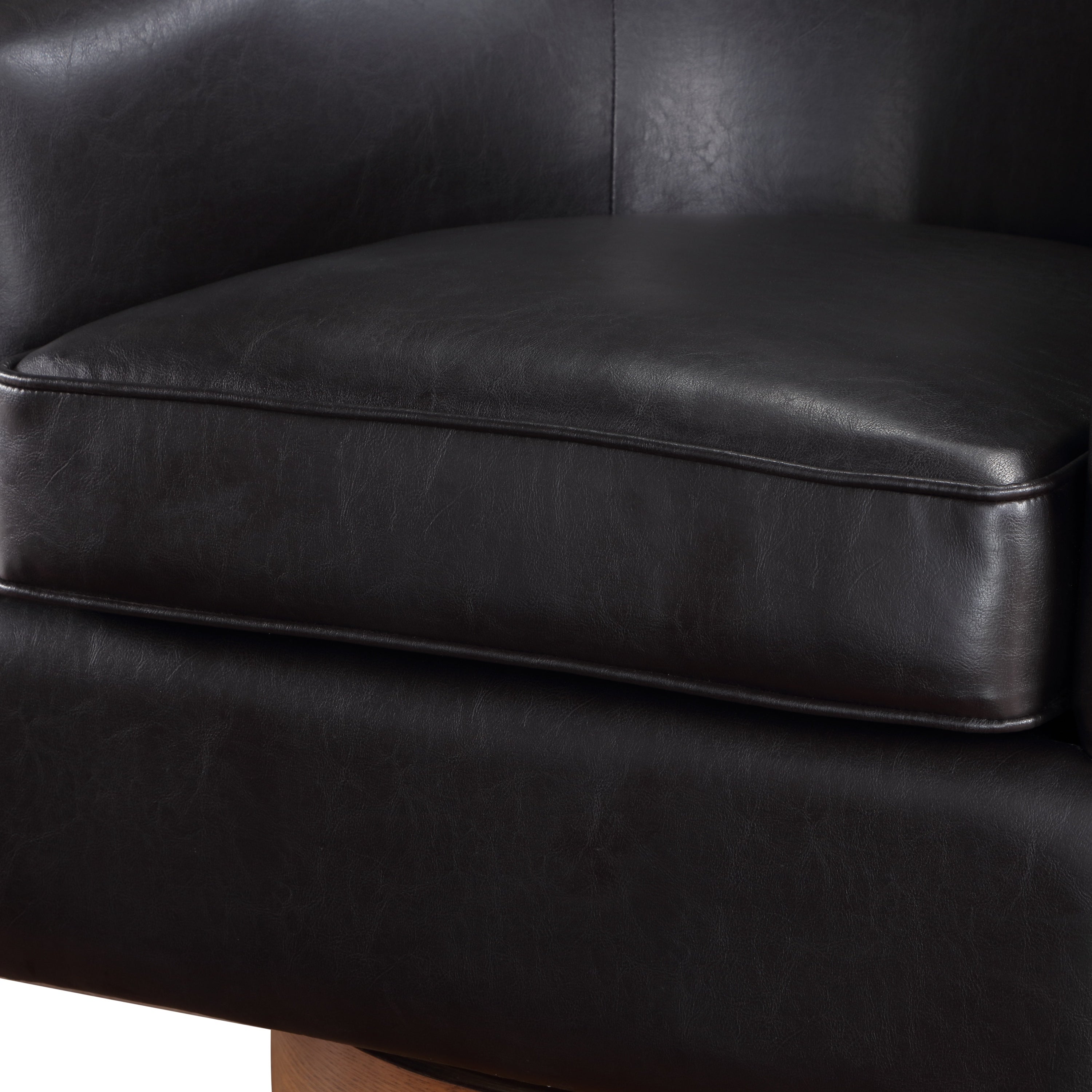 Maisy Brown Vegan Leather Barrel Swivel Chair with Wood Base
