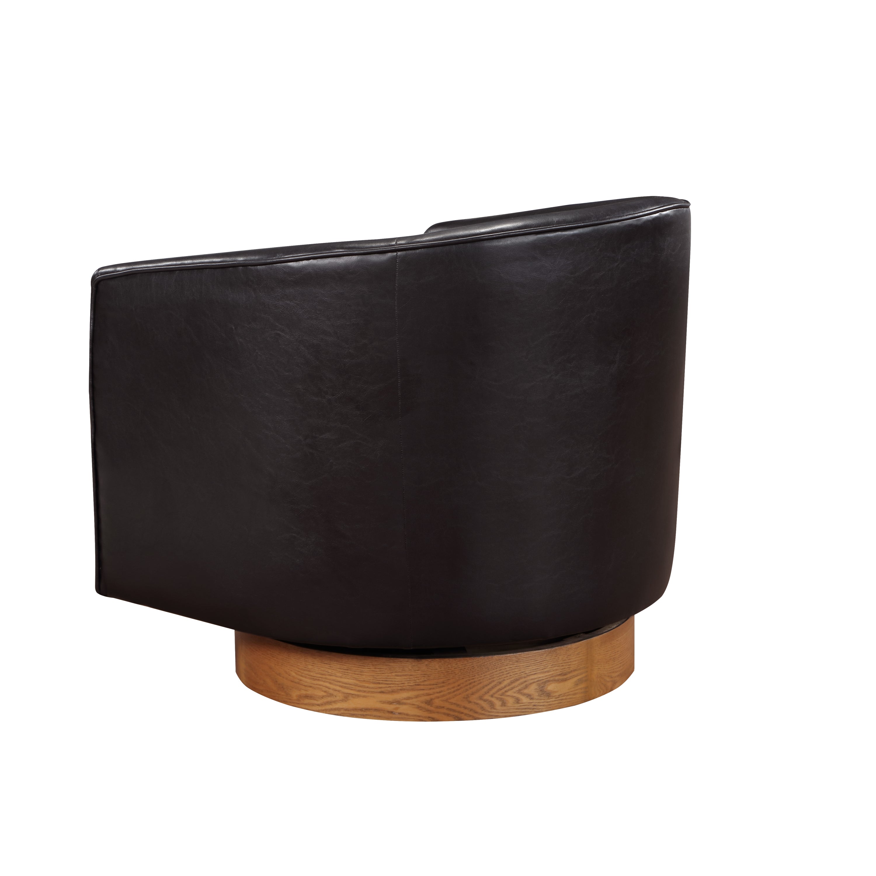 Maisy Brown Vegan Leather Barrel Swivel Chair with Wood Base