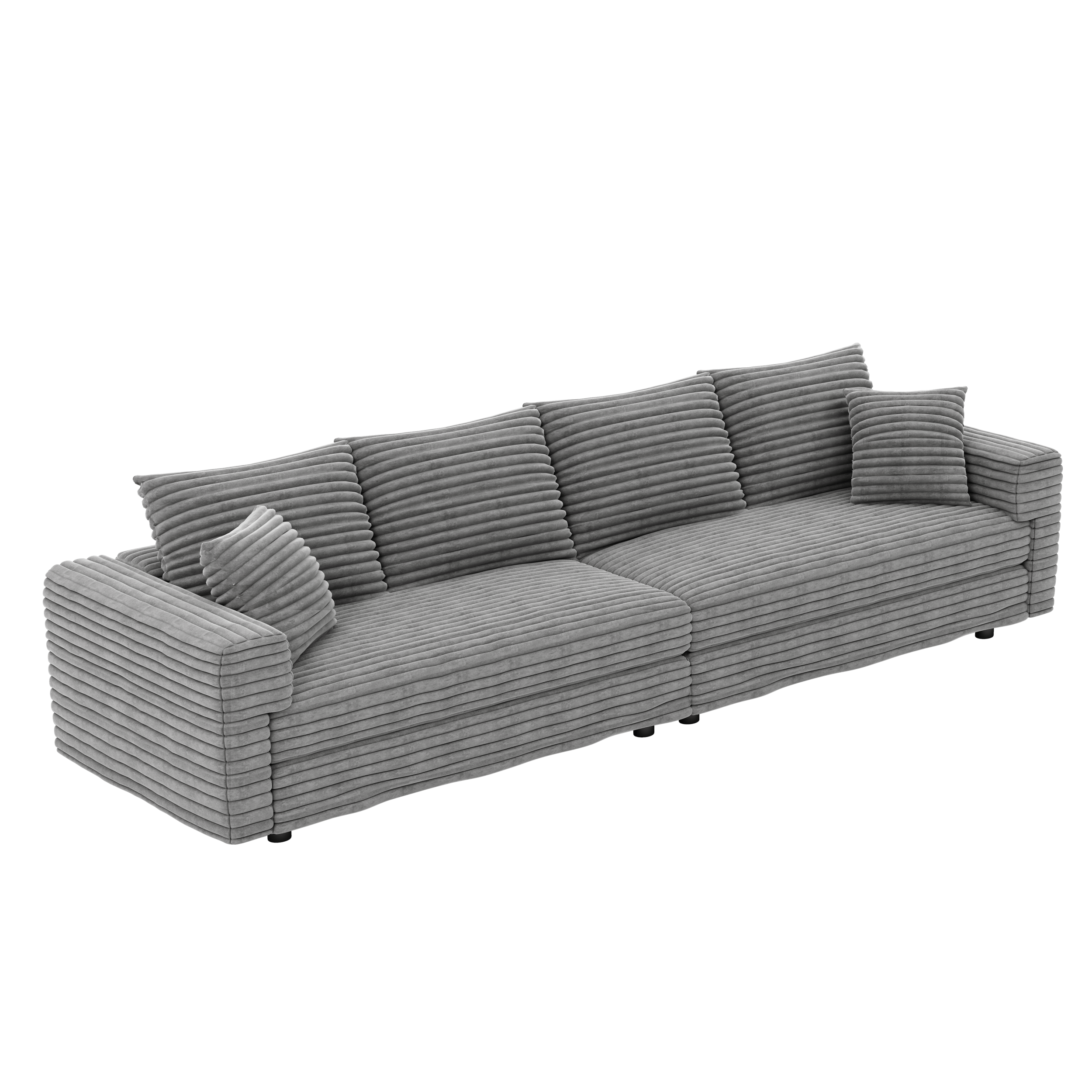 Mimosa 102.4" Plush Grey Corduroy 4-Seat Sofa