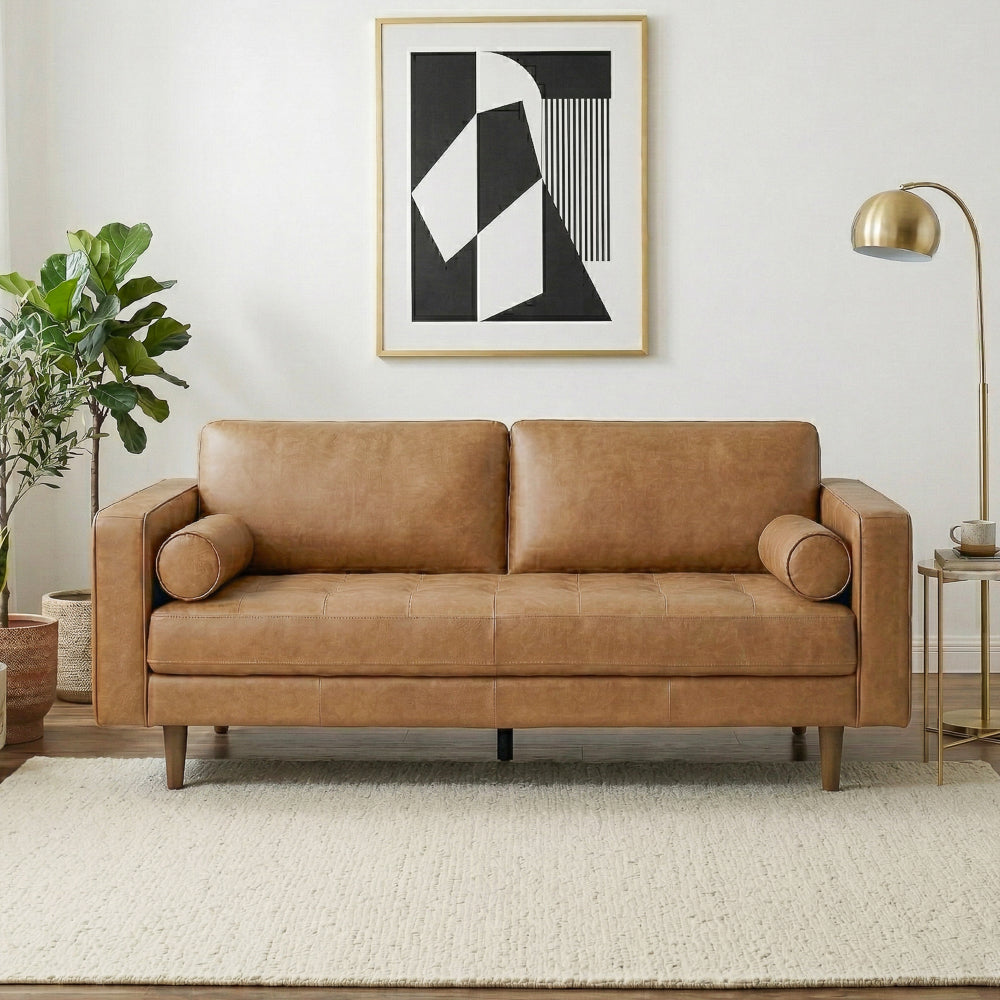 Tessa Genuine Tan Leather Compact Sofa