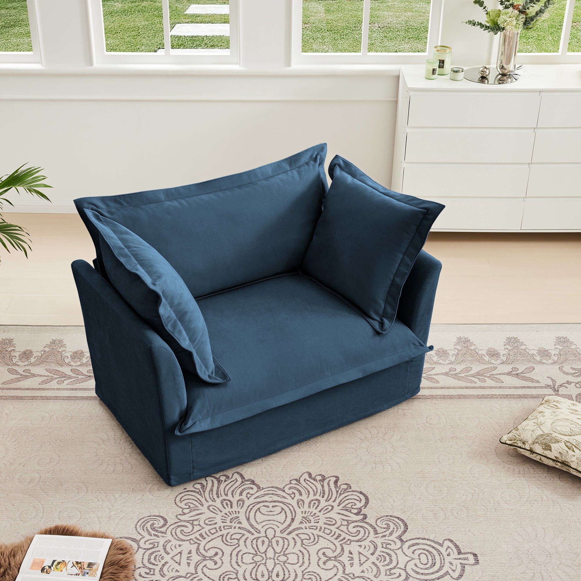 Ticova Slip-covered Blue Chenille Armchair