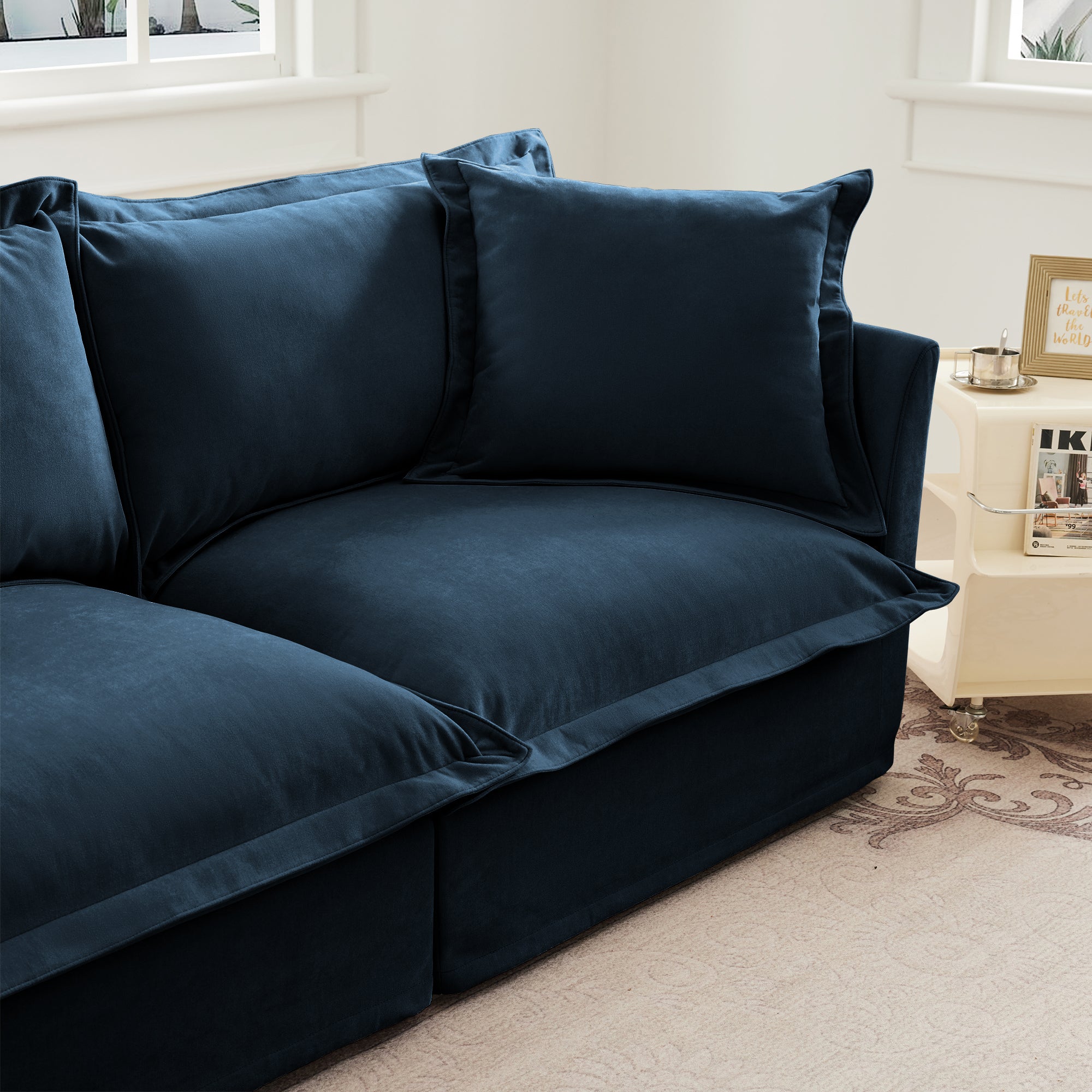 Ticova Slip-covered Blue Chenille Armchair