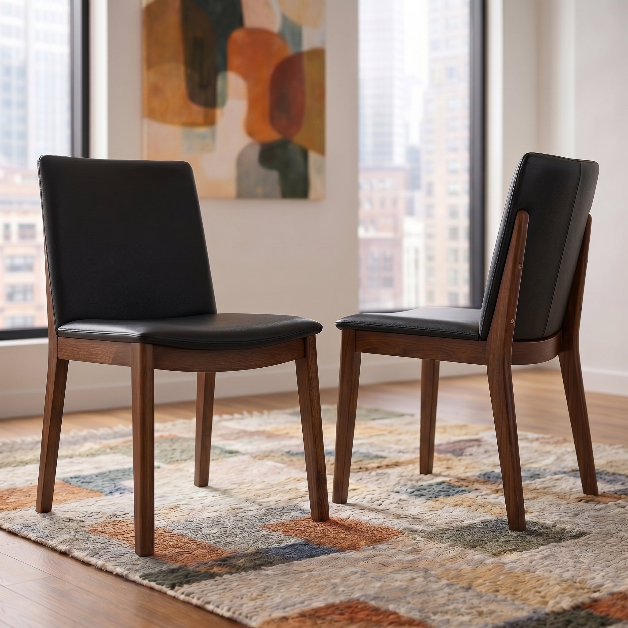Virginia Dining Chair Black Leather Set of 2