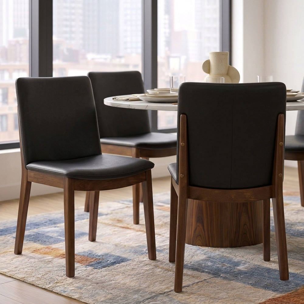 Virginia Dining Chair Black Leather Set of 2