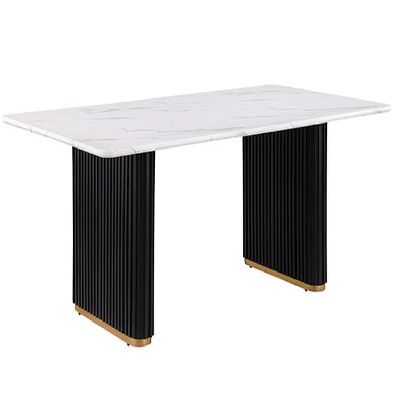 Minden Black and White 70-Inch Rectangular Dining Table with Trestle Reeded Metal Base