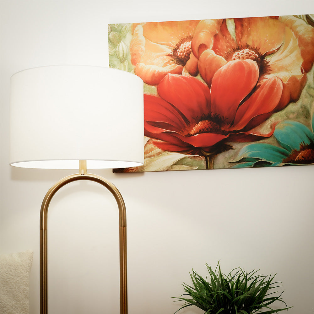 Nessa Brass Ring Base Floor Lamp with Large White Drum Shade