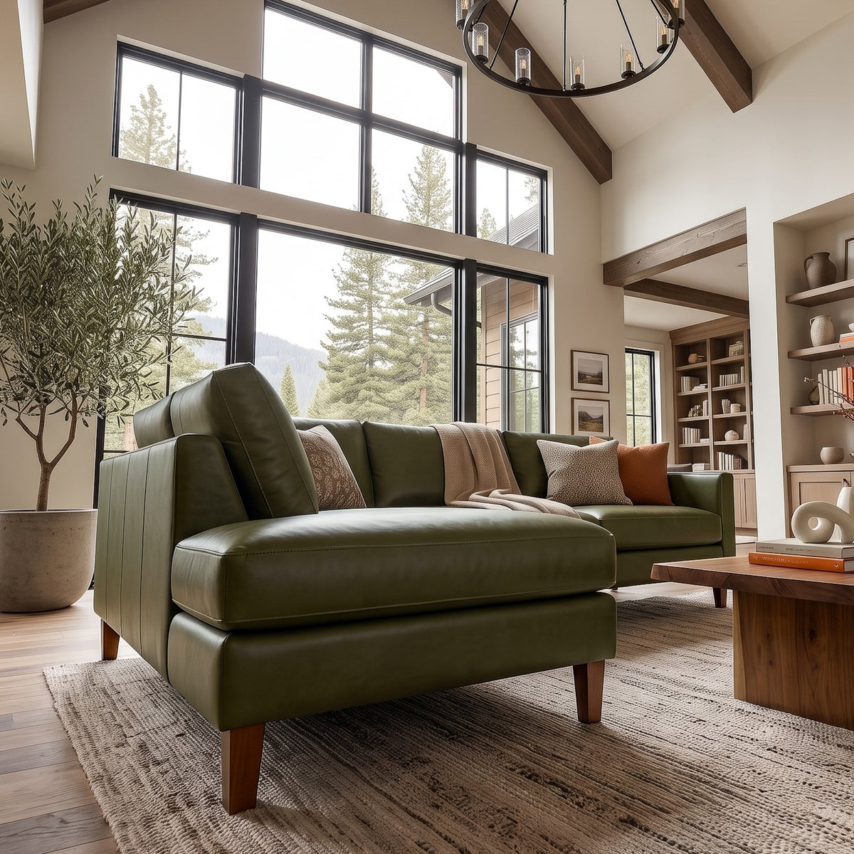 Alabama Green Leather Sectional Sofa