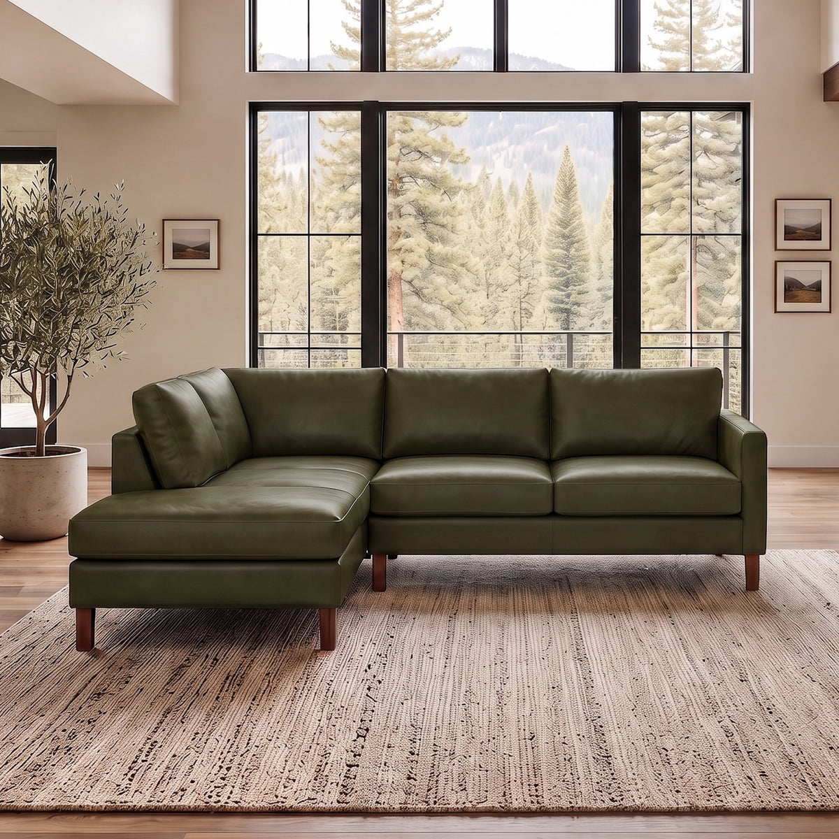 Alabama Green Leather Sectional Sofa