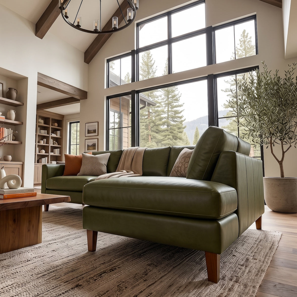 Alabama Green Leather Sectional Sofa