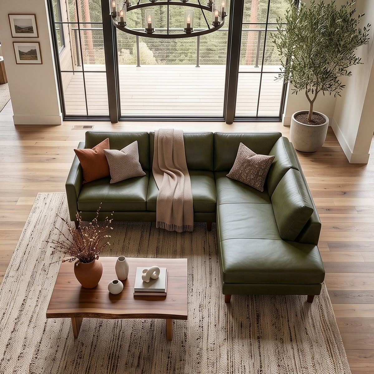 Alabama Green Leather Sectional Sofa