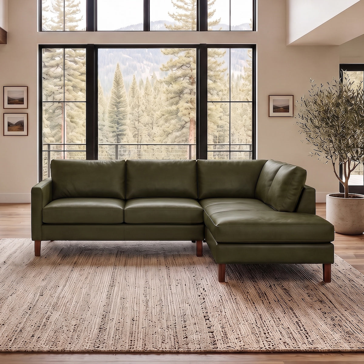 Alabama Green Leather Sectional Sofa