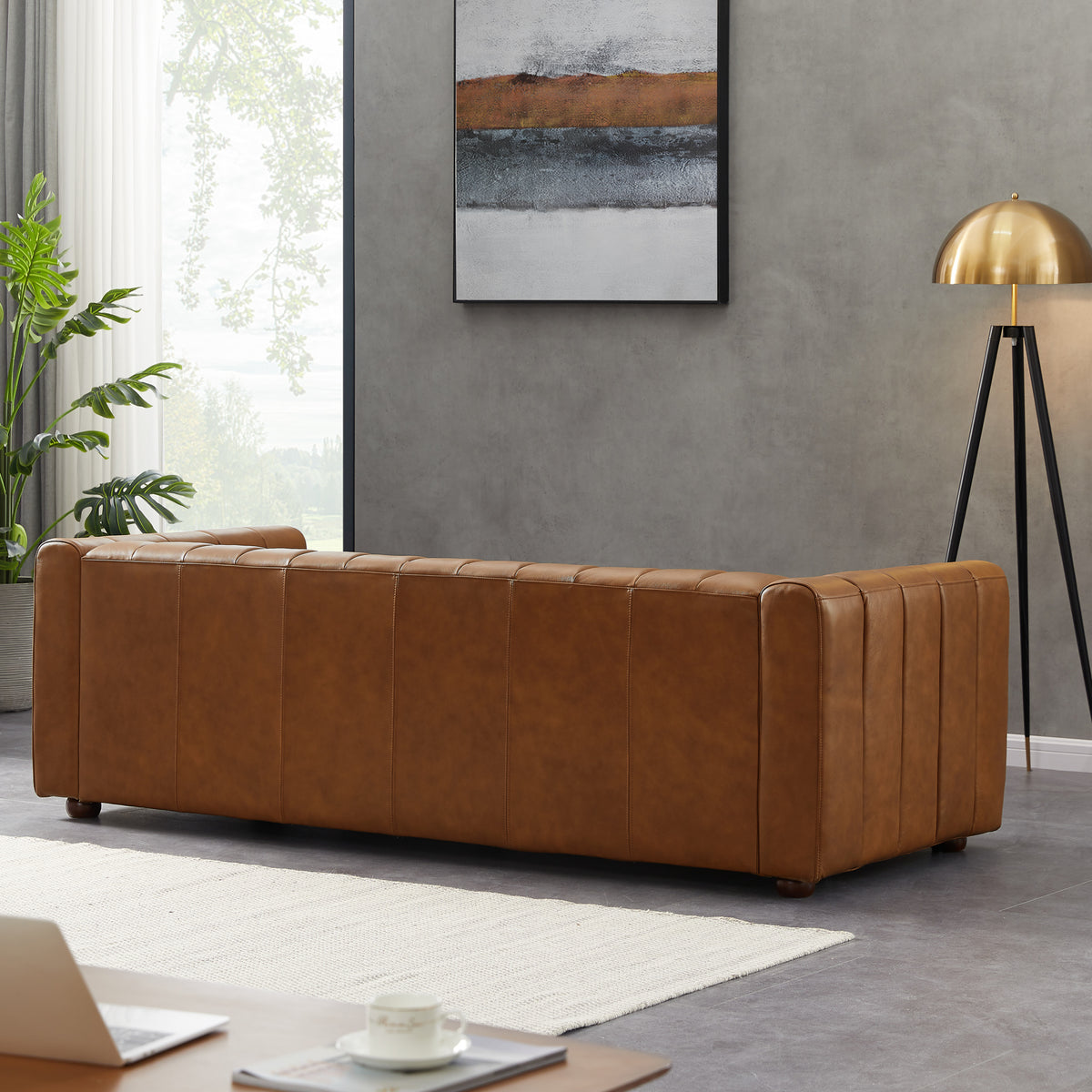 Celeste Mid-Century Modern Cognac Top-Grain Leather Sofa | New York Modern Furniture