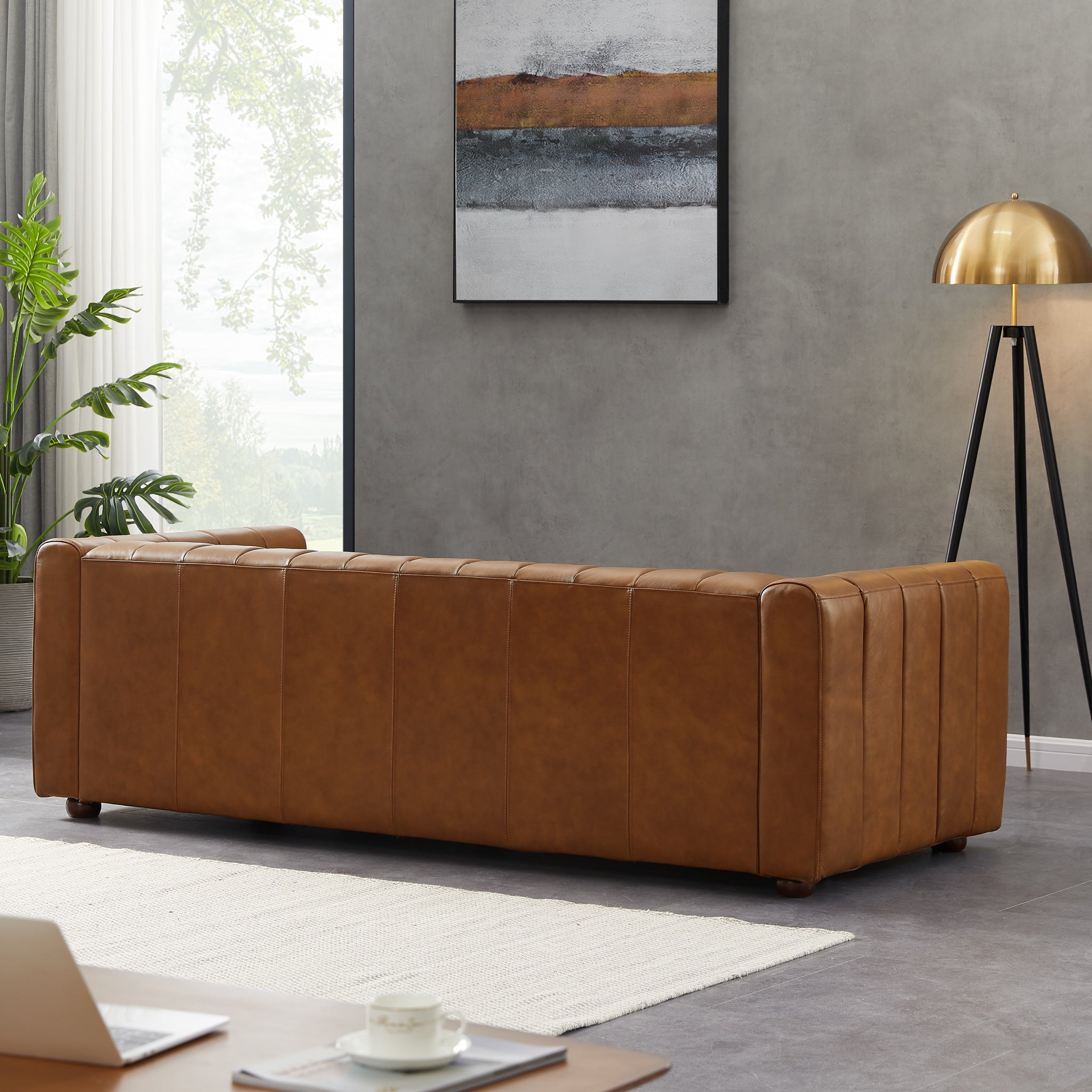 Celeste Mid-Century Modern Cognac Top-Grain Leather Sofa | New York Modern Furniture