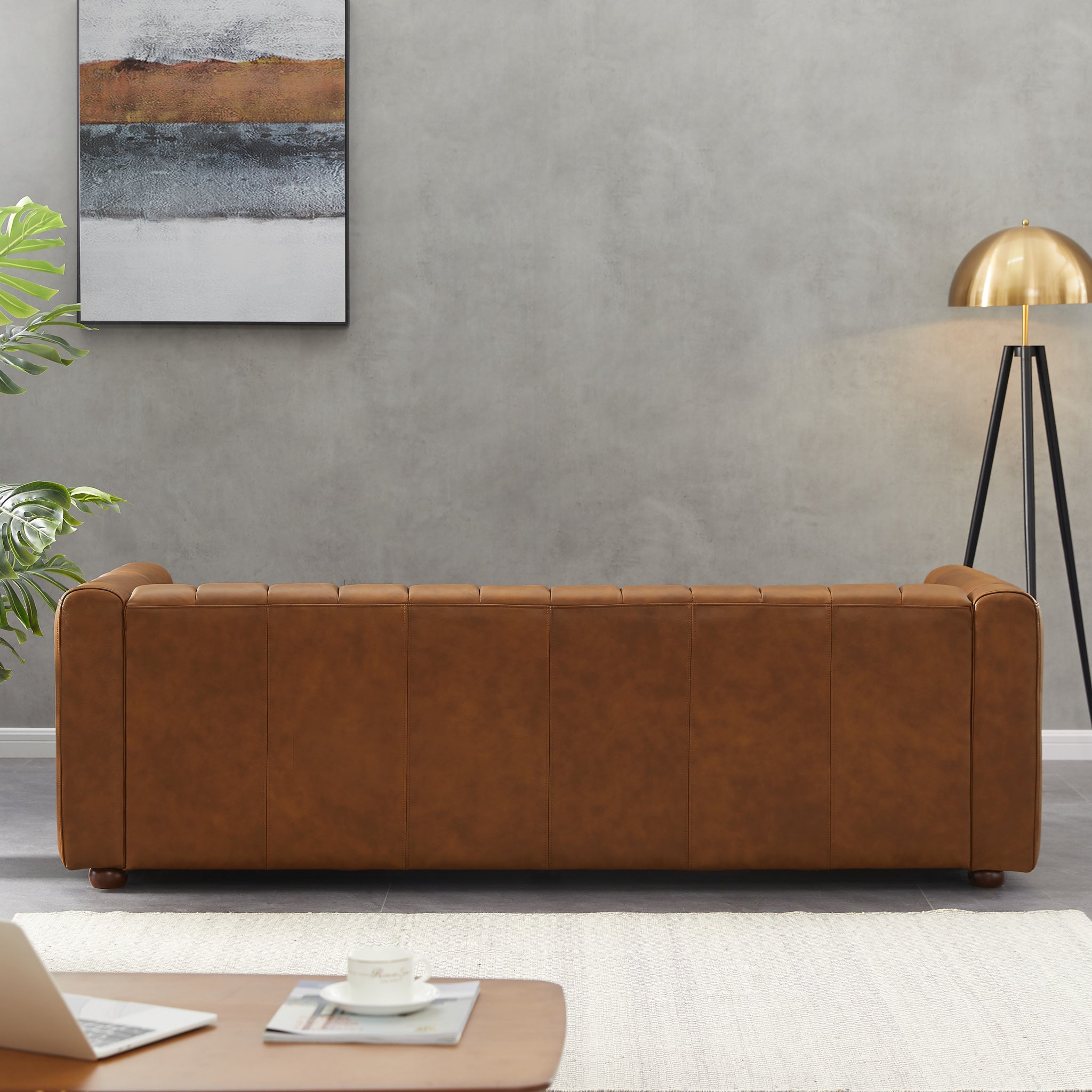 Celeste Mid-Century Modern Cognac Top-Grain Leather Sofa | New York Modern Furniture