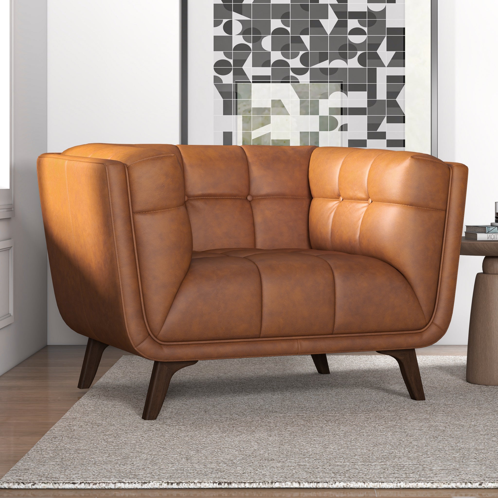 Hancock Mid-Century Modern Cognac Genuine Leather Lounge Chair | New York Modern Furniture