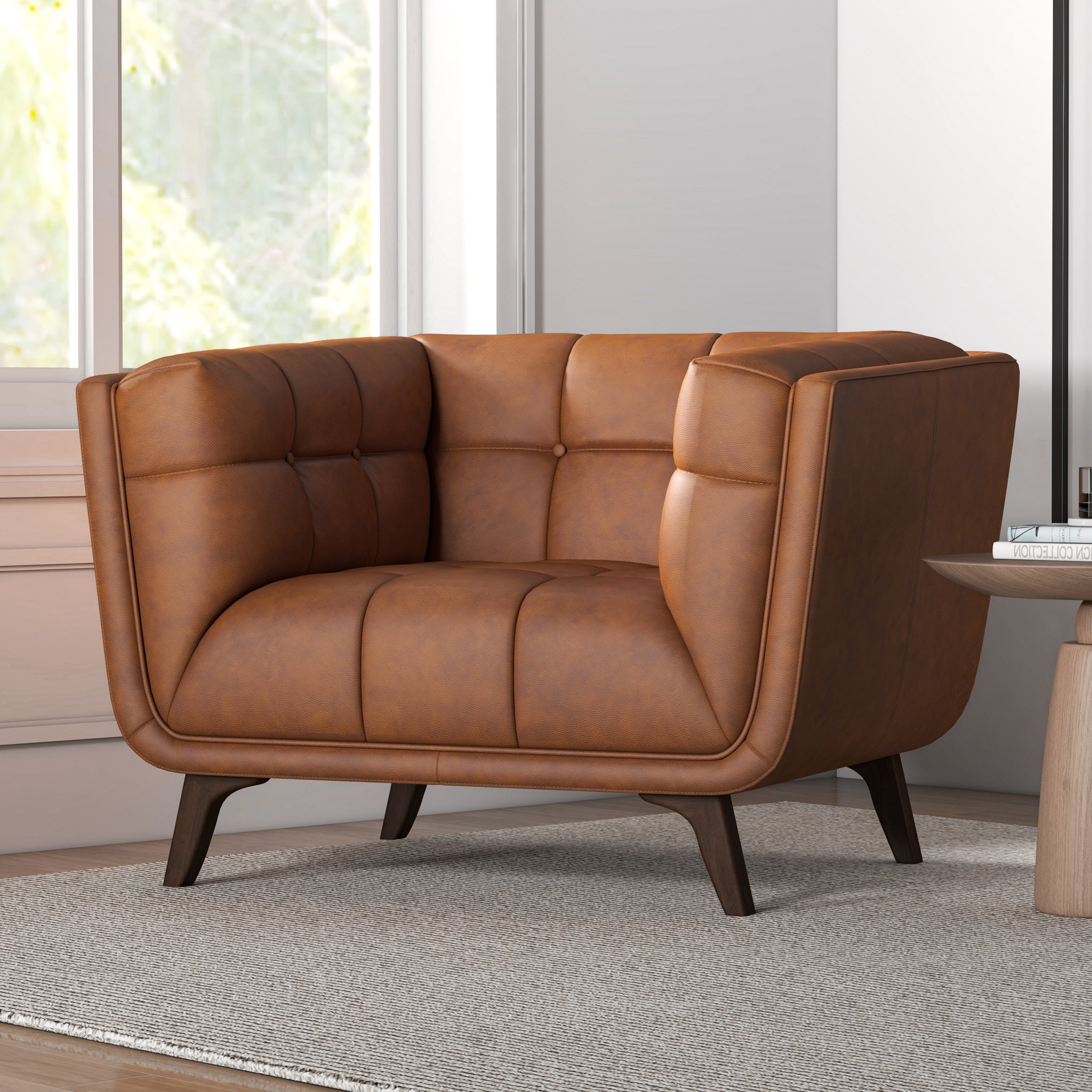 Hancock Mid-Century Modern Cognac Genuine Leather Lounge Chair | New York Modern Furniture