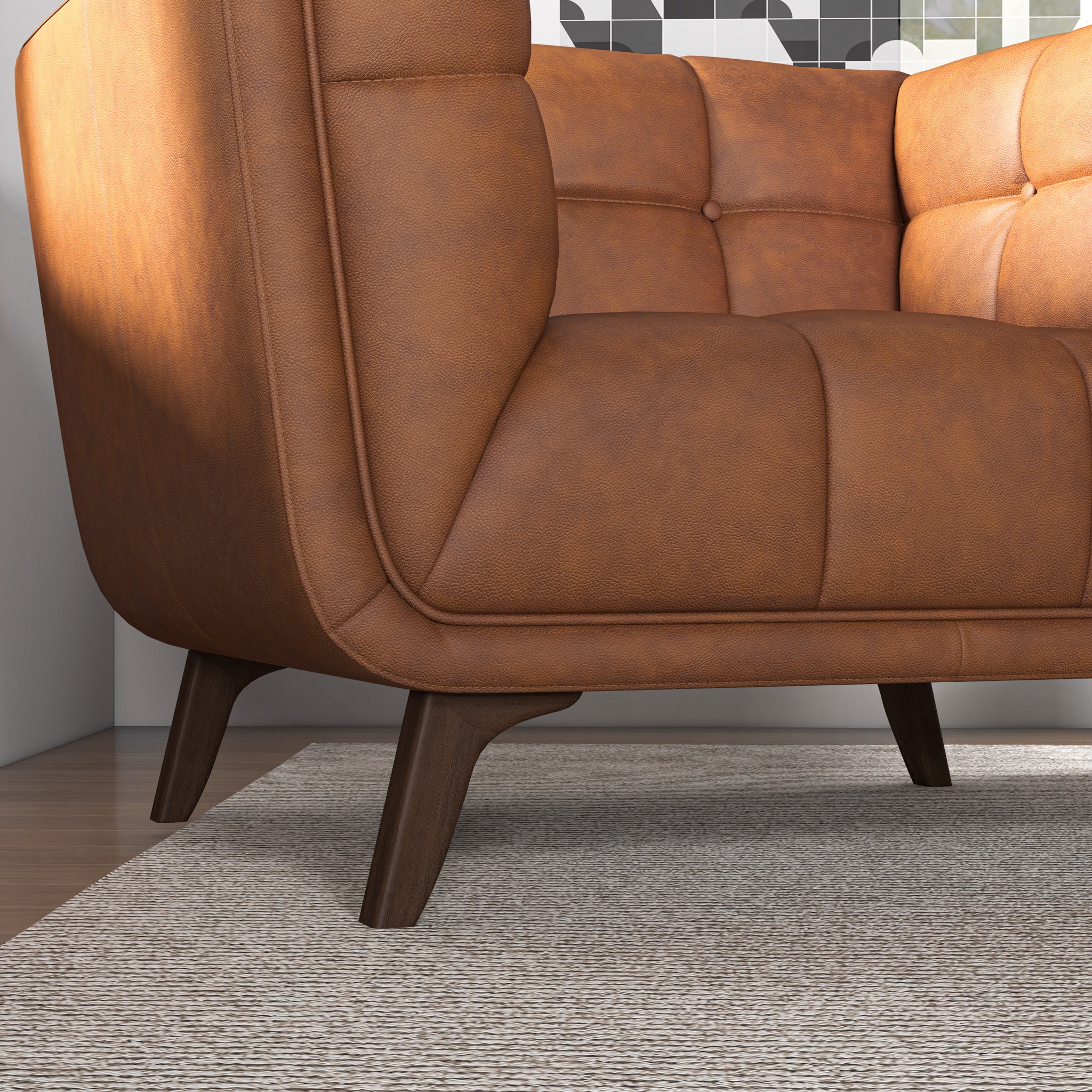 Hancock Mid-Century Modern Cognac Genuine Leather Lounge Chair | New York Modern Furniture
