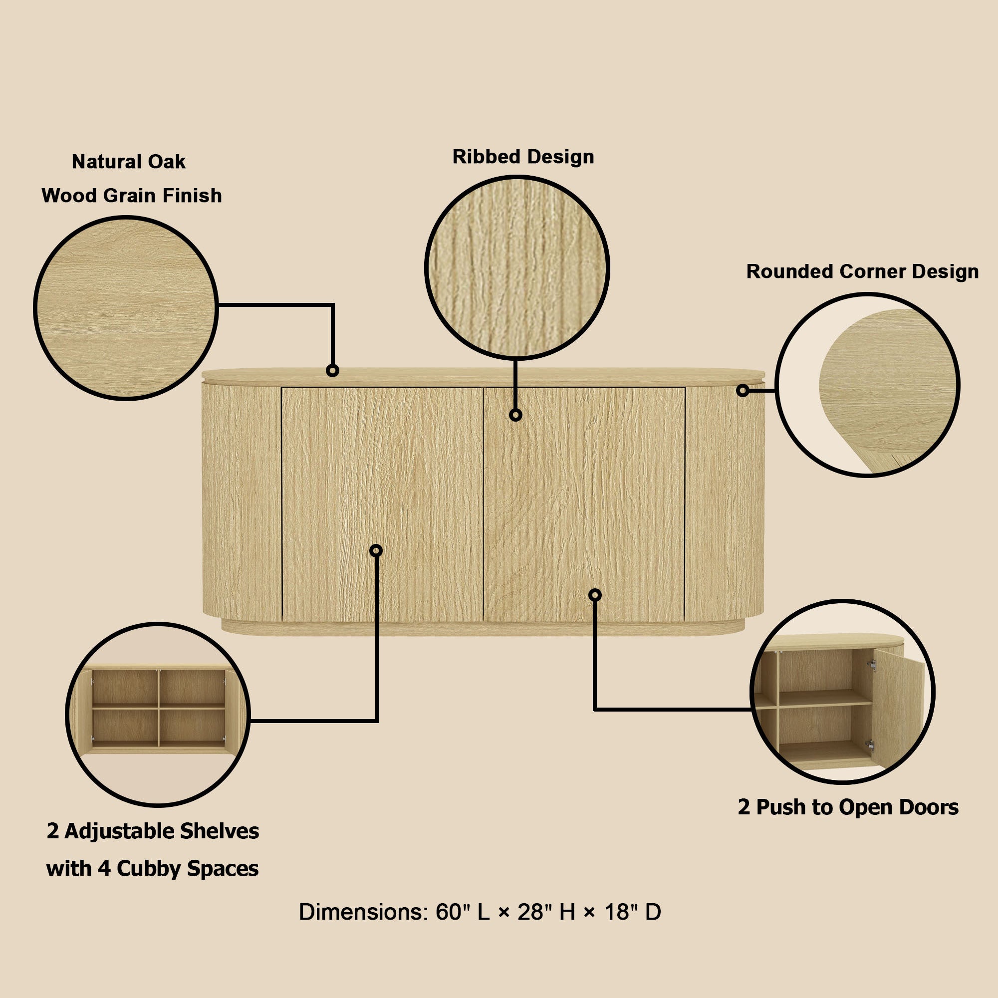 Olivia 60" Sideboard in Natural Oak