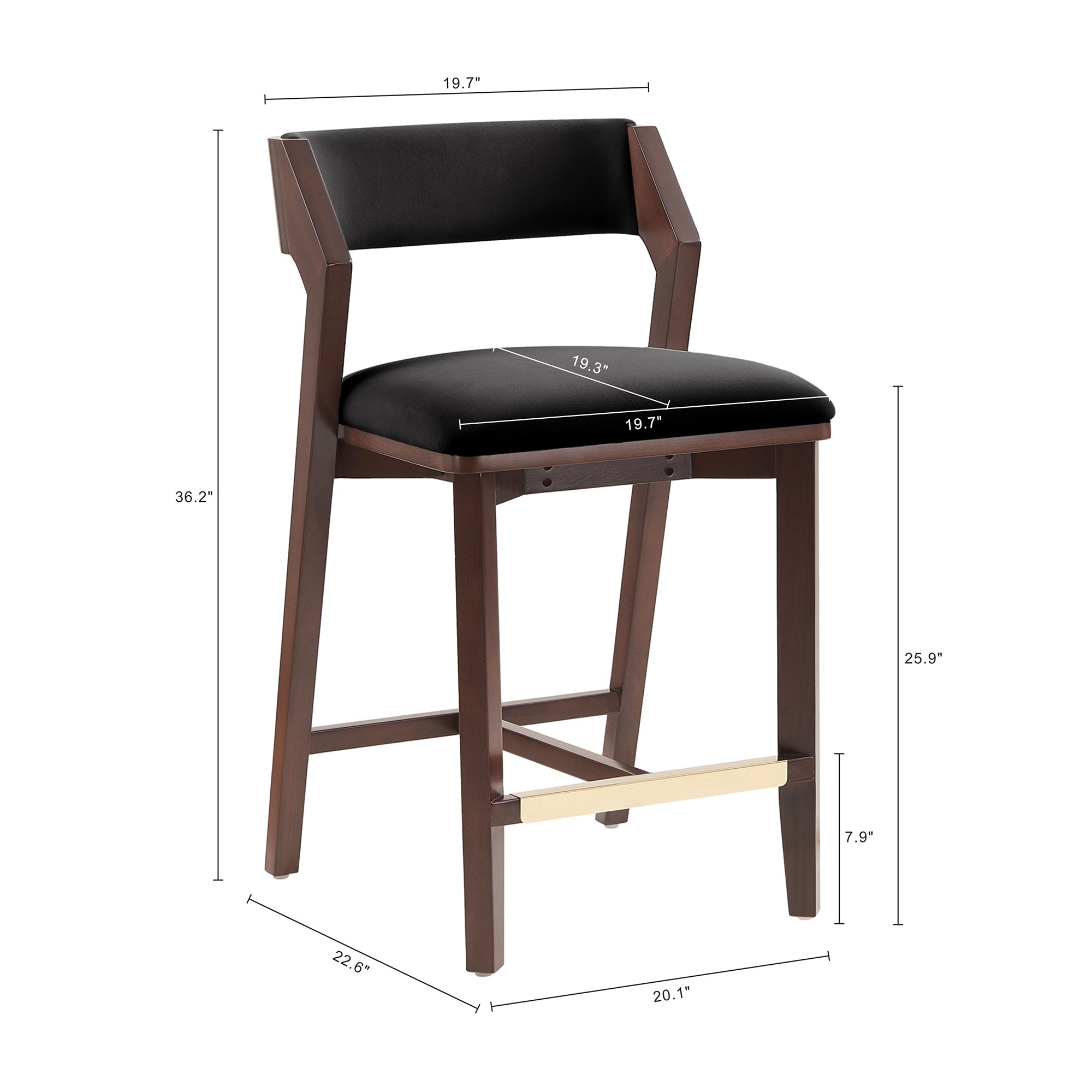 Patricia Velvet Counter Stool with Backrest - Black