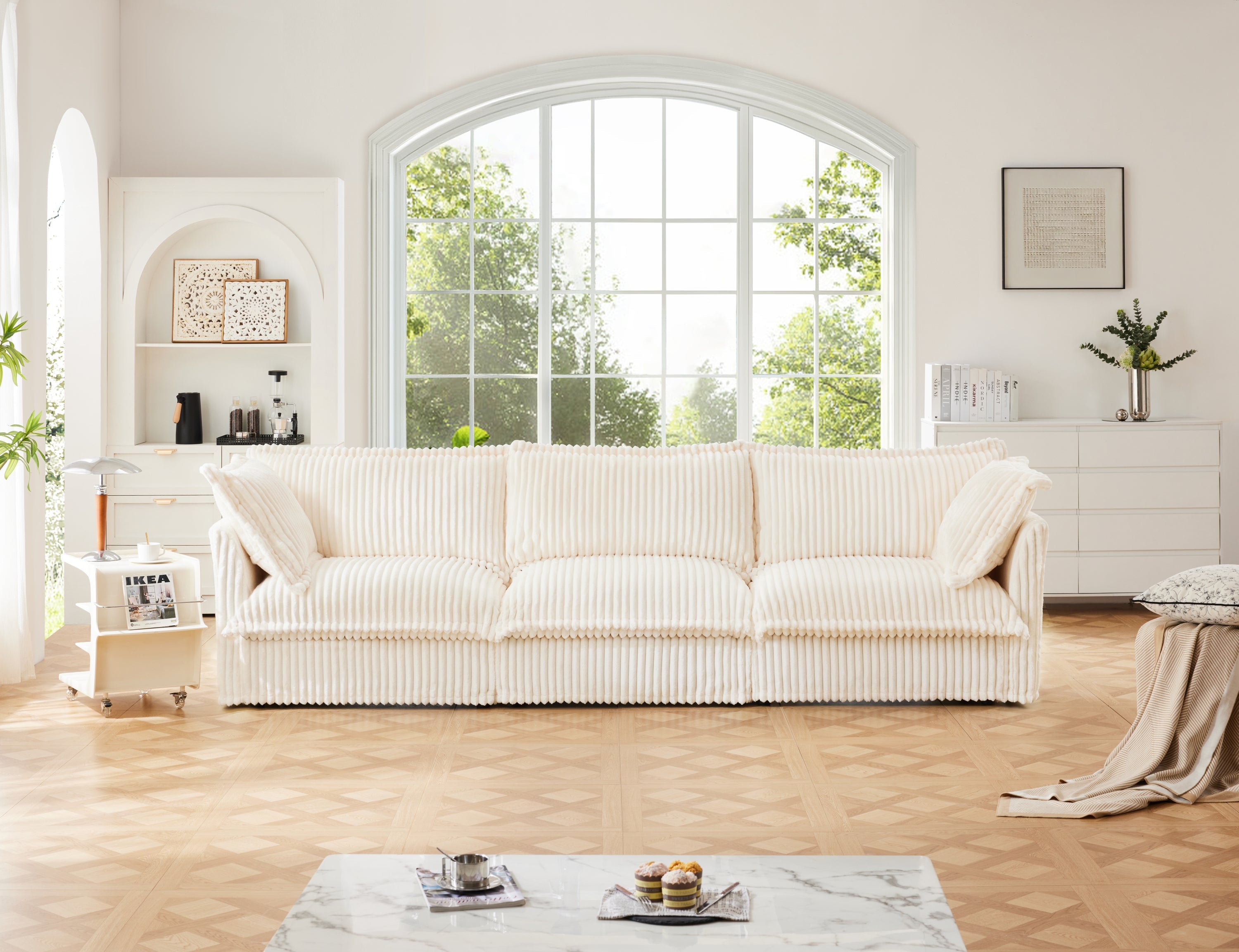 Pierce Slipcovered 3-Seater Corduroy Sofa with Suppleness Armrests