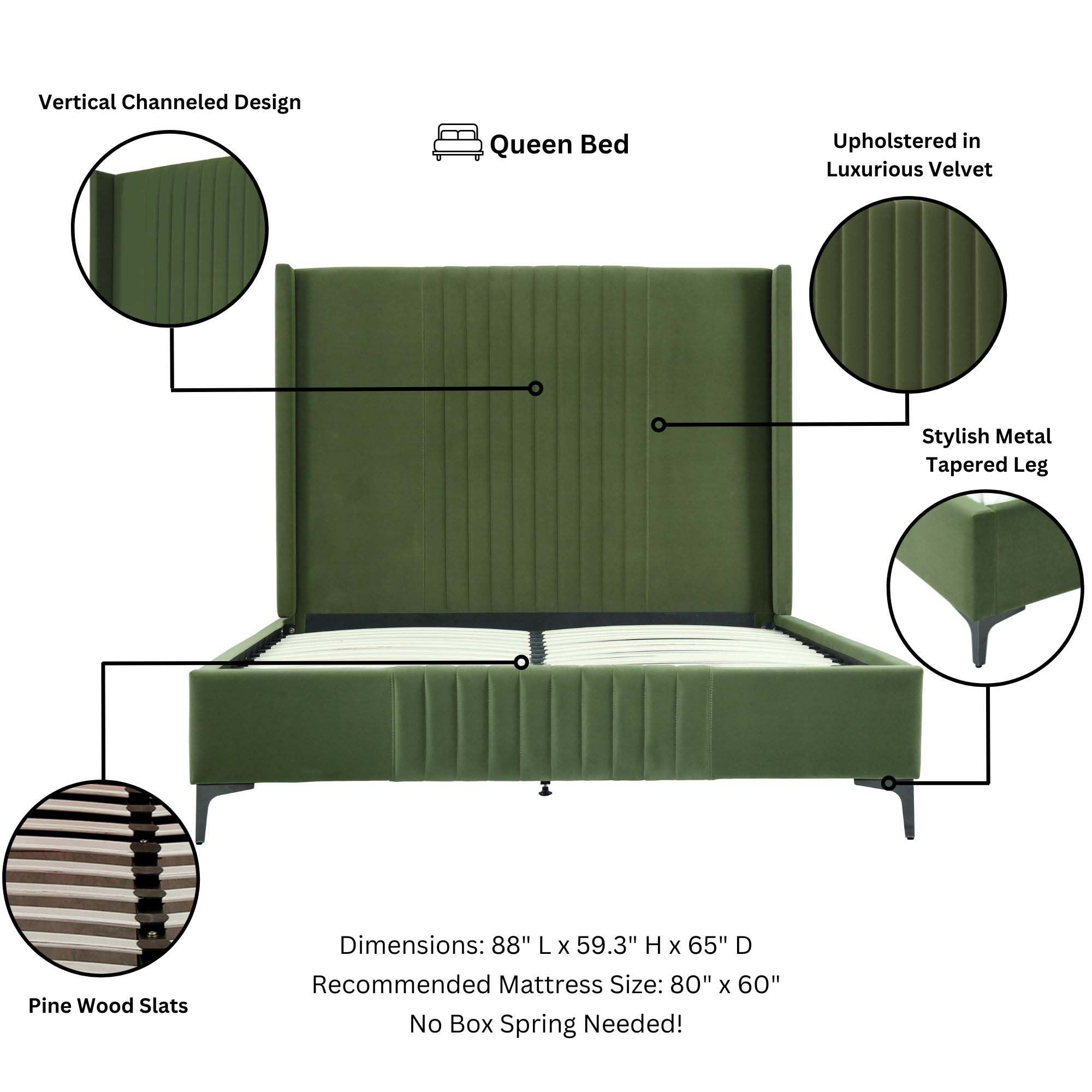 Promenade Queen Bed in Moss Green