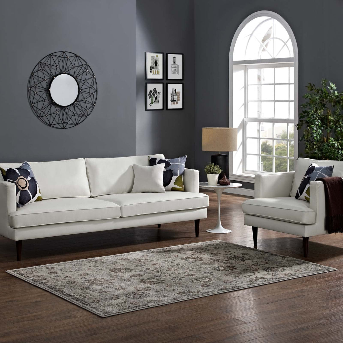 Hana Distressed Vintage FloralLattice Area Rug