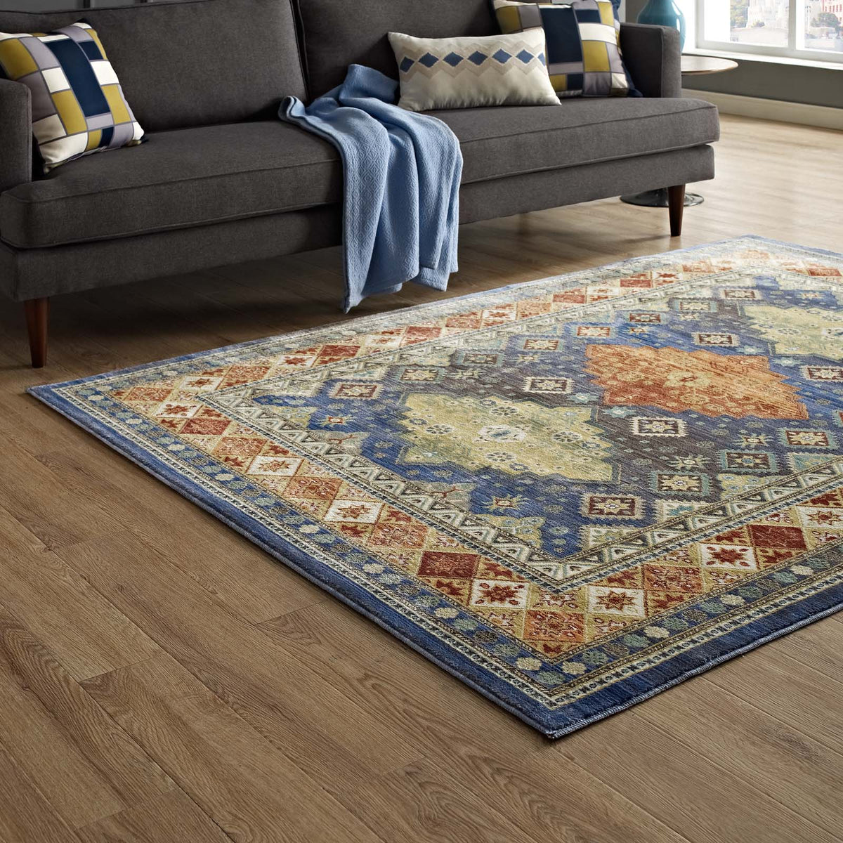 Atzi Distressed Southwestern Diamond Floral Area Rug