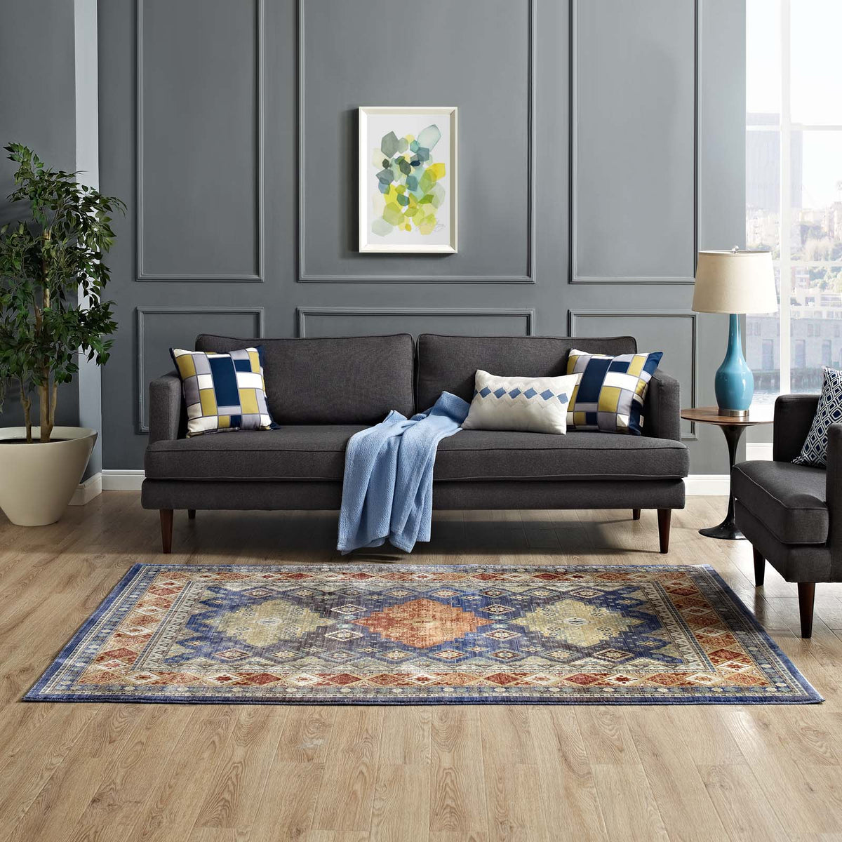 Atzi Distressed Southwestern Diamond Floral Area Rug
