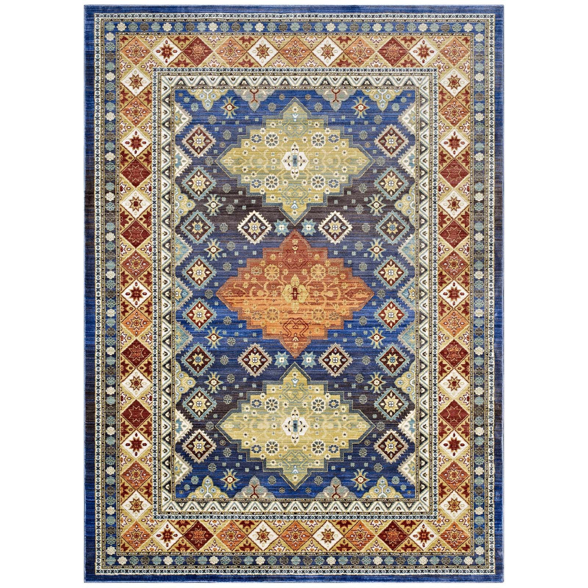 Atzi Distressed Southwestern Diamond Floral Area Rug