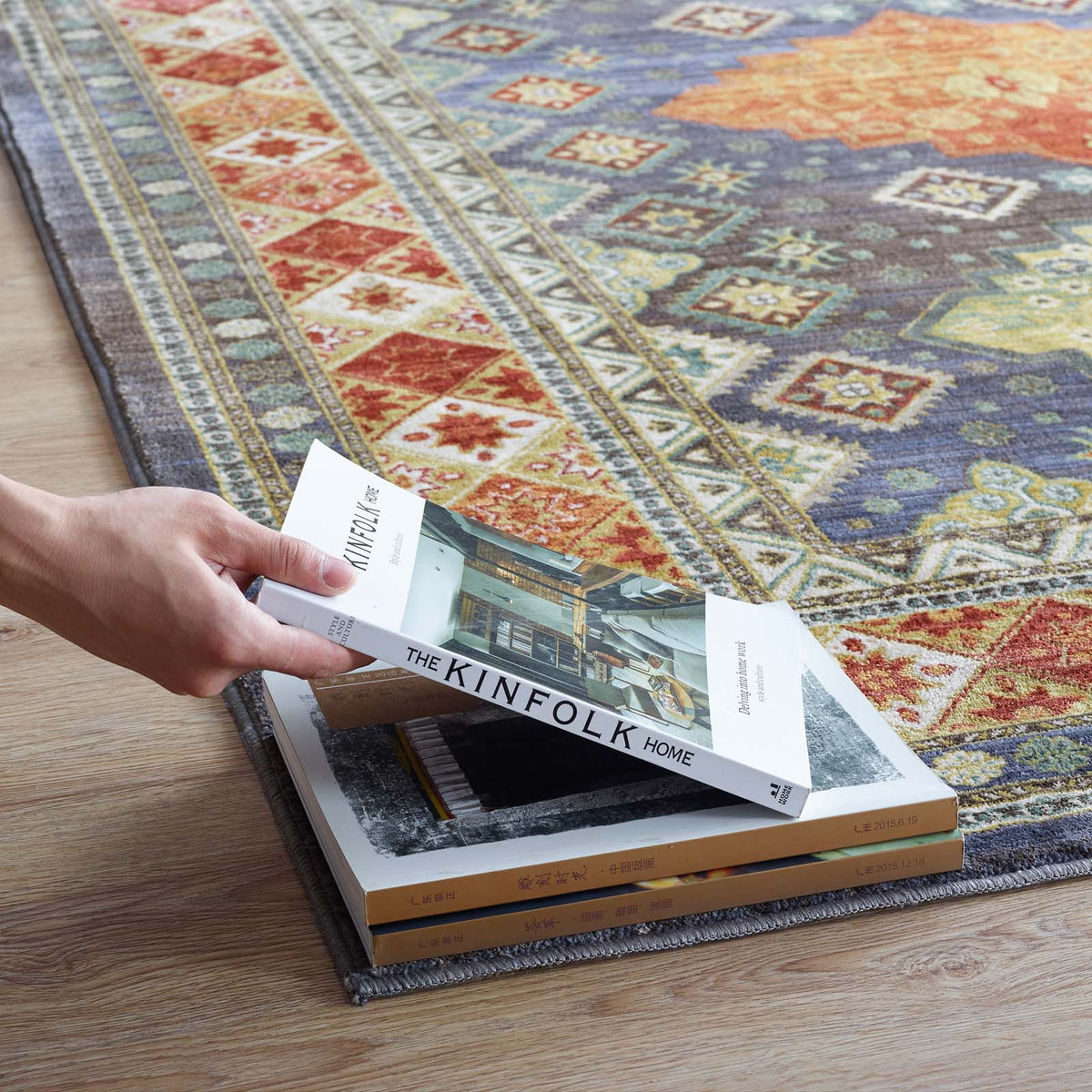 Atzi Distressed Southwestern Diamond Floral Area Rug