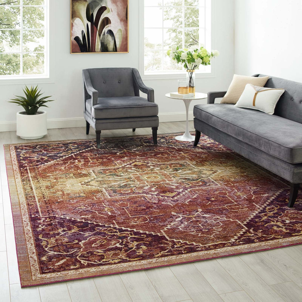 Success Kaede Transitional Distressed Vintage Floral Vintage Medallion Area Rug