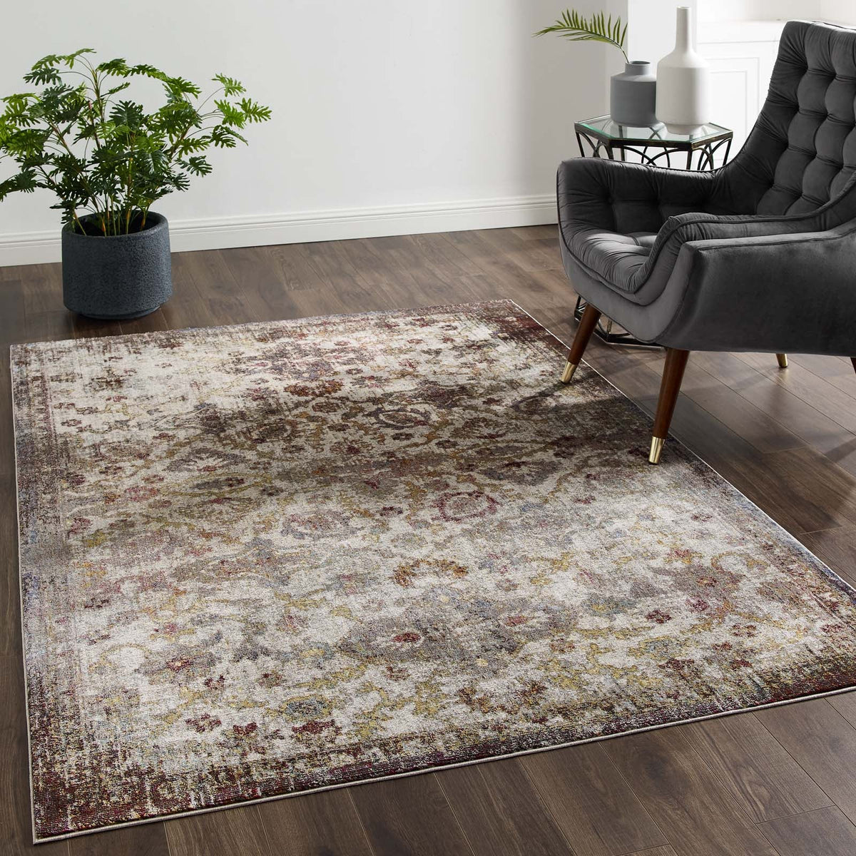 Success Kaede Distressed Vintage Floral Moroccan Trellis Area Rug