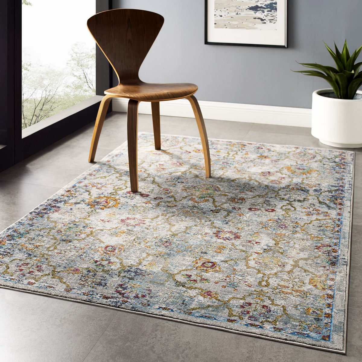 Success Manuka Distressed Vintage Floral Lattice Area Rug
