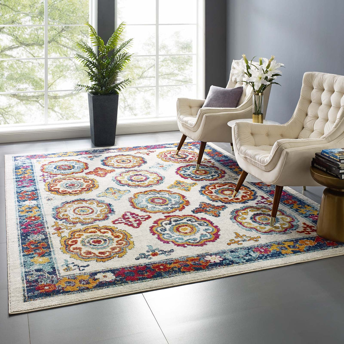 Entourage Odile Distressed Floral Moroccan Trellis Area Rug - view 44
