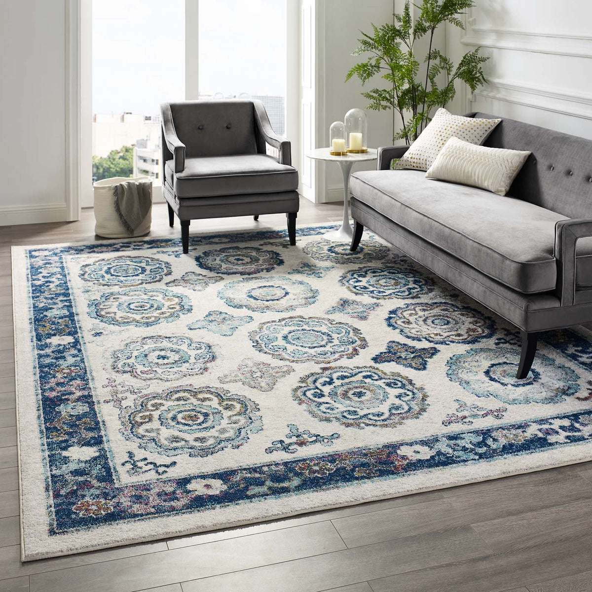 Entourage Odile Distressed Floral Moroccan Trellis Area Rug - view 36