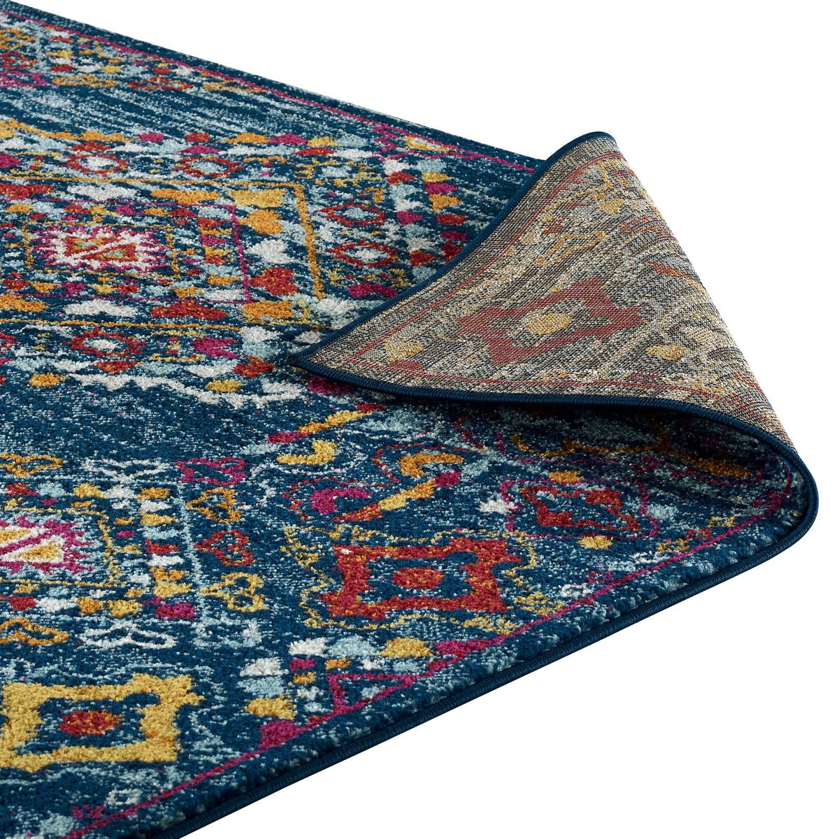 Entourage Khalida Distressed Floral Lattice Area Rug, 5x8, Blue Orange Yellow Red - view 4