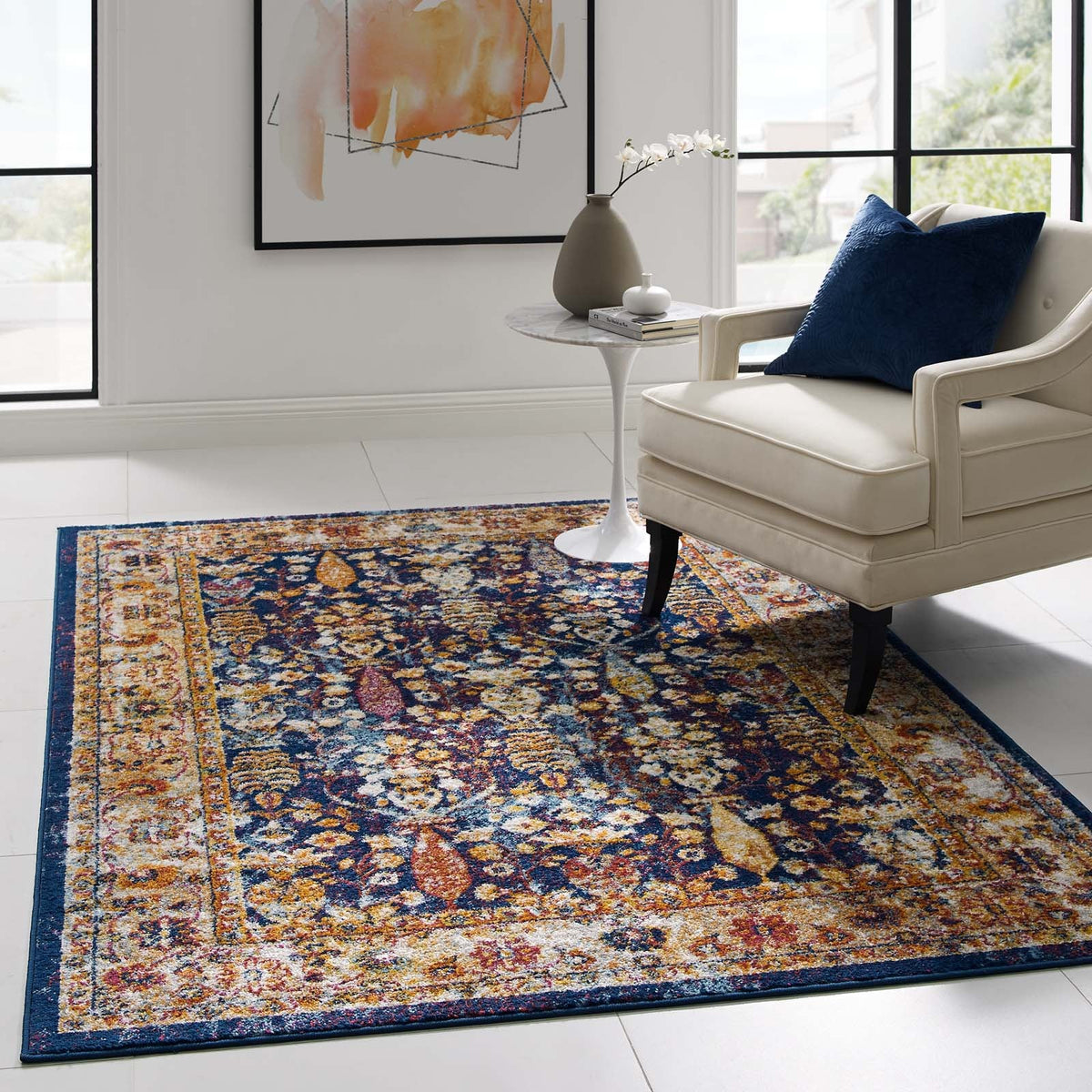 Entourage Jessa Distressed Vintage Floral Lattice Area Rug