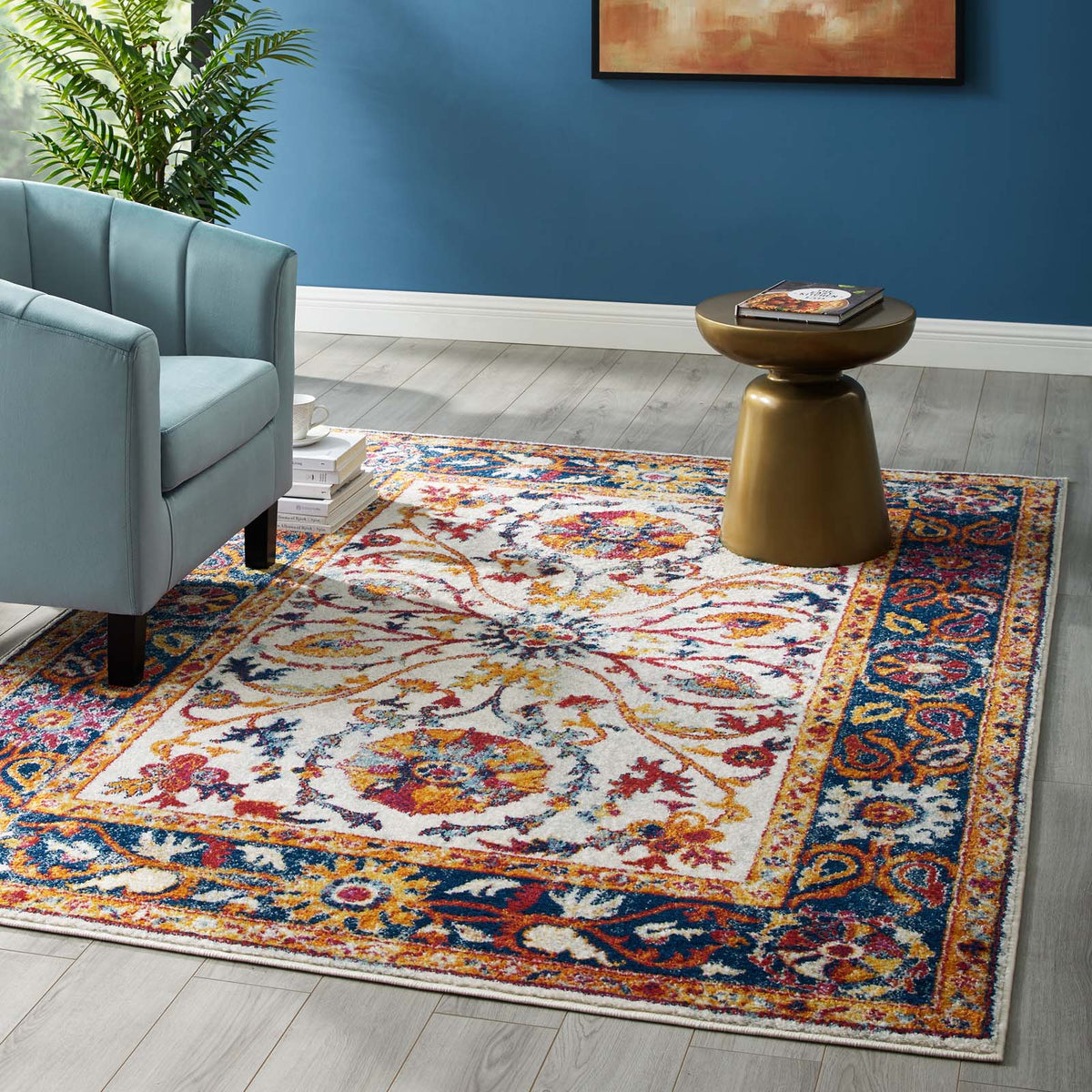 Entourage Samira Distressed Vintage Floral Vintage Medallion Area Rug