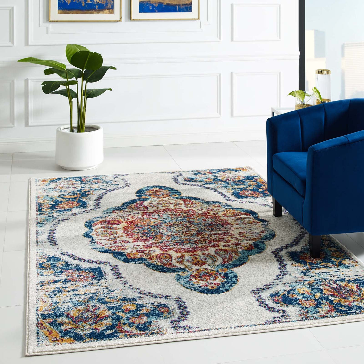 Entourage Malia Distressed Vintage Floral Vintage Medallion Area Rug