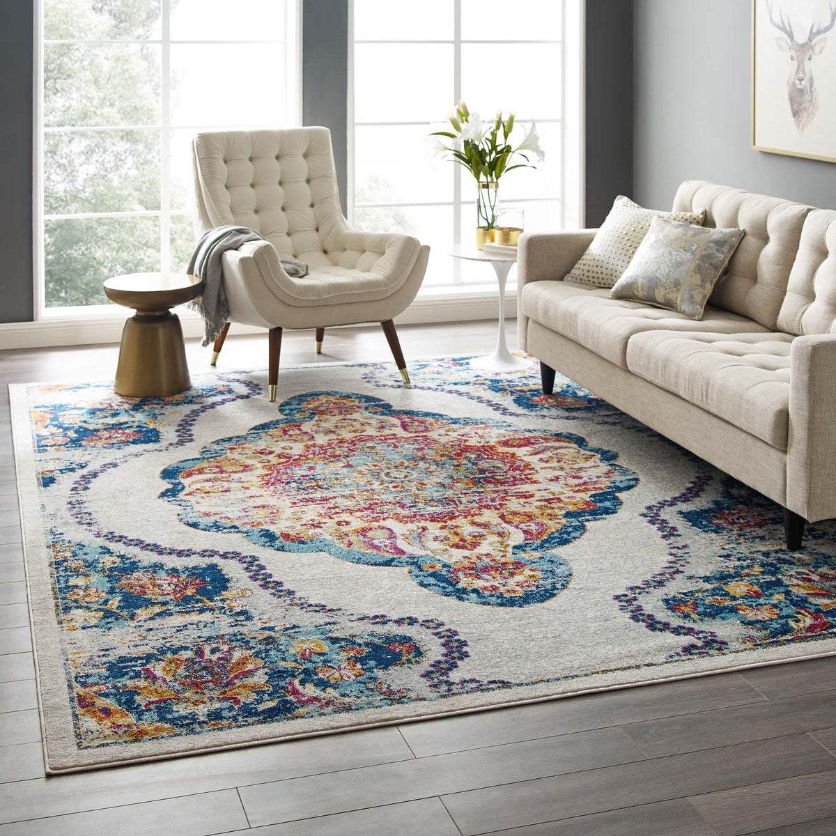 Entourage Malia Distressed Vintage Floral Vintage Medallion Area Rug