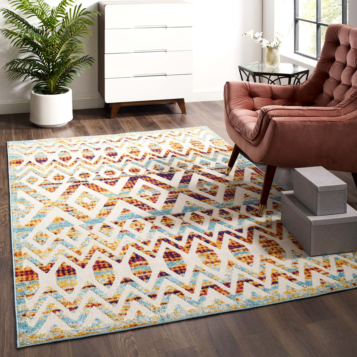 Reflect Tamako Diamond and Chevron Moroccan Trellis Indoor / Outdoor Area Rug - view 18