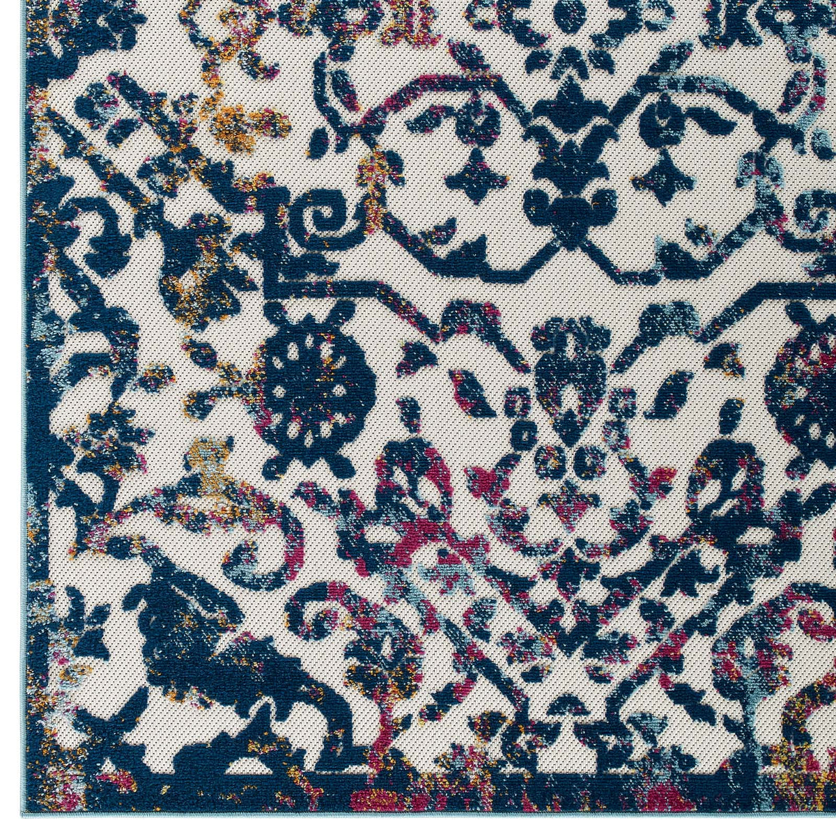 Reflect Primrose Ornate Floral Lattice Indoor/Outdoor Area Rug, 8x10, Ivory Dark Blue Multicolored - view 2