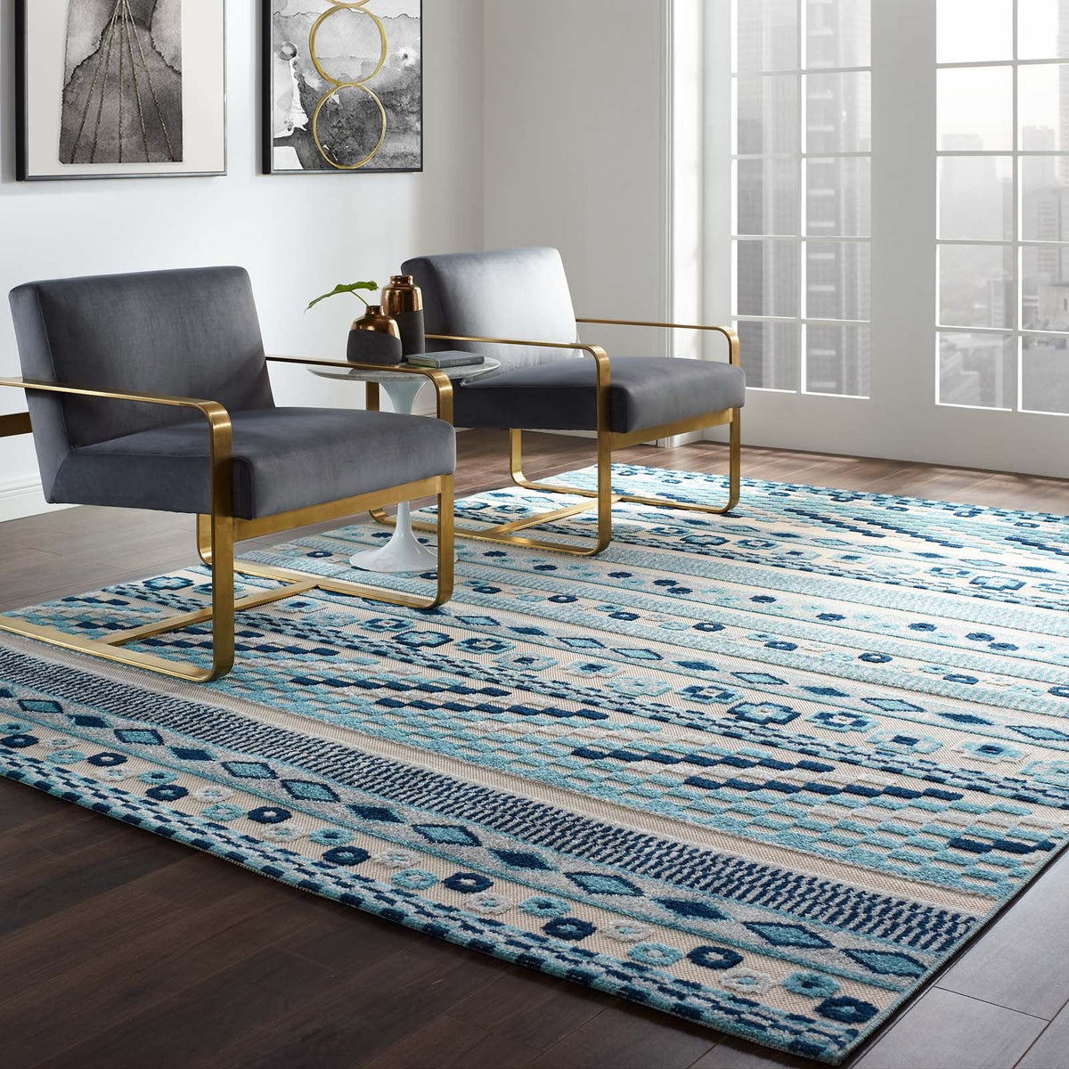 Reflect Cadhla Vintage Abstract Geometric Lattice Indoor and Outdoor Area Rug