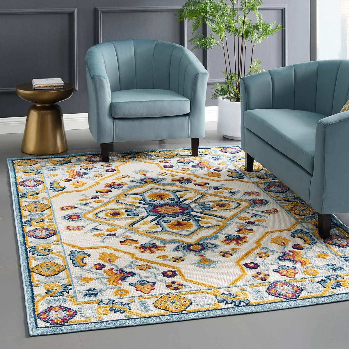 Reflect Freesia Distressed Floral Vintage Medallion Indoor and Outdoor Area Rug - view 5