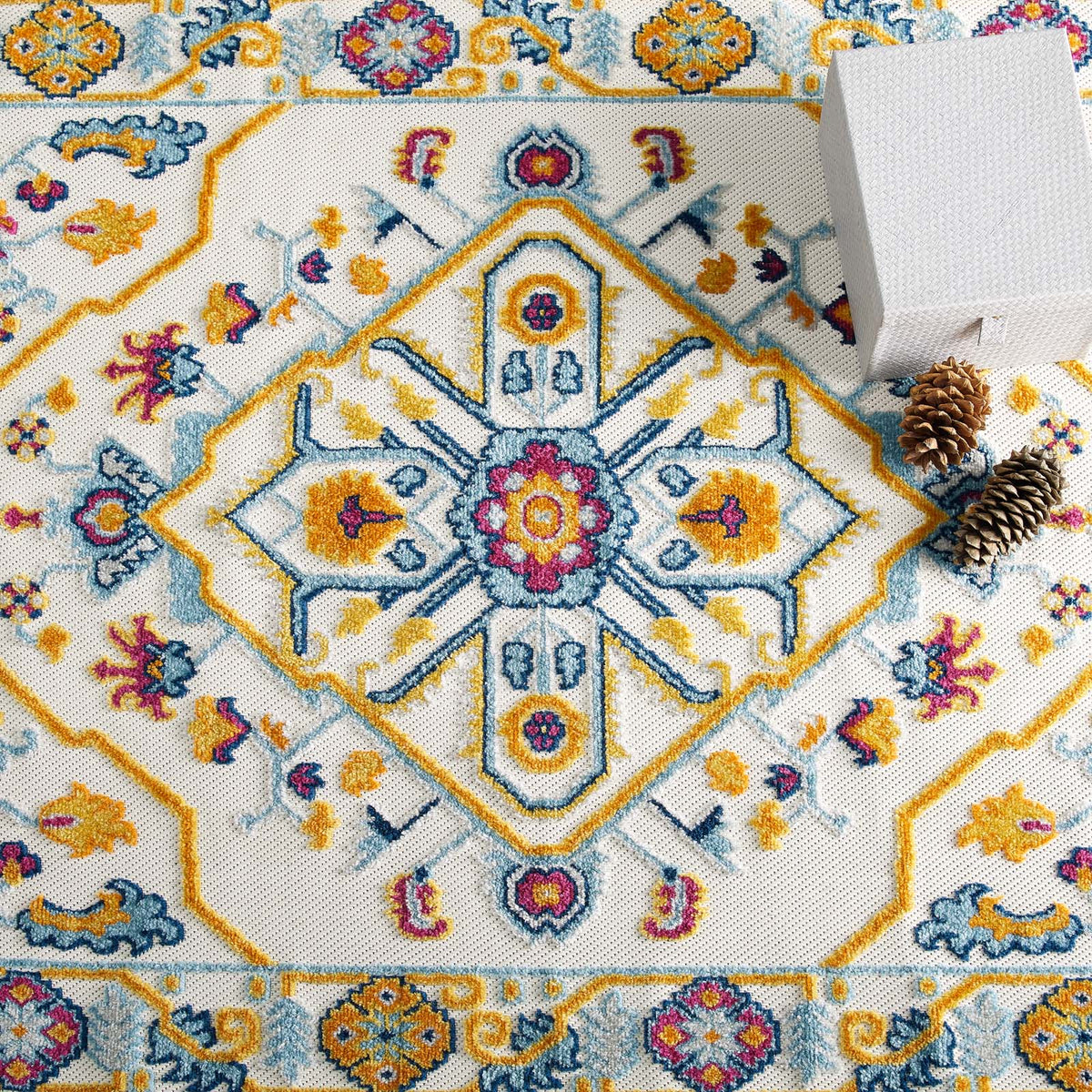 Reflect Freesia Distressed Floral Vintage Medallion Indoor and Outdoor Area Rug - view 6