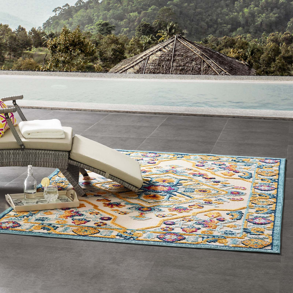 Reflect Freesia Distressed Floral Vintage Medallion Indoor and Outdoor Area Rug - view 9