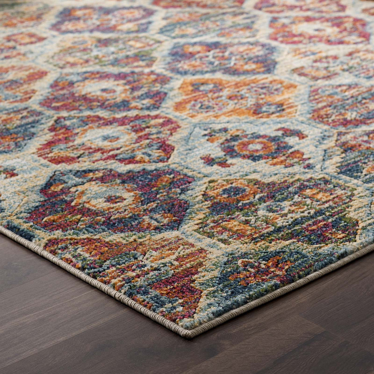 Tribute Azalea Distressed Vintage Floral Lattice Area Rug